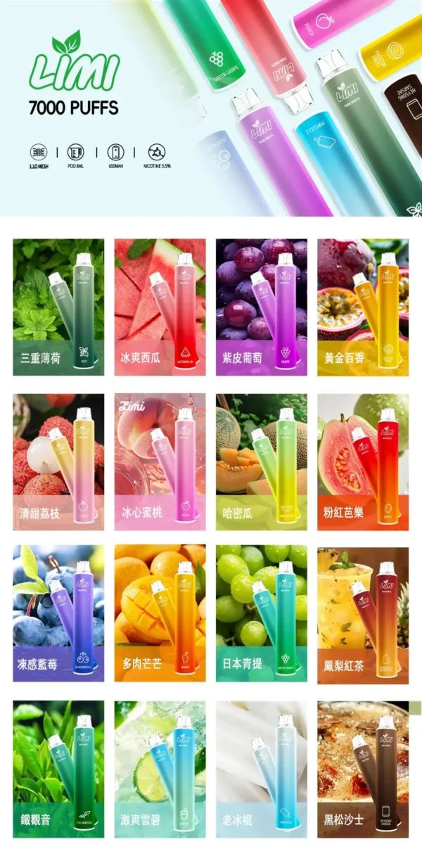 20250518152955-scaled-1.webp LIMI 7000口拋棄式電子煙|主打極致冰爽層次與強勁擊喉感|適合偏好強烈擊喉體感與沁涼風味的玩家