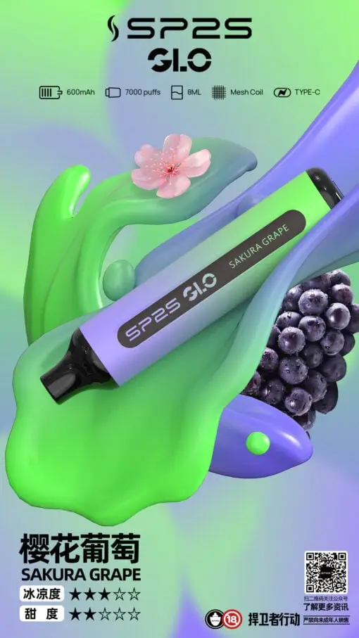 DM_20250516180412_011.webp SP2S GLO 7000口拋棄式電子煙|主打Mesh網狀霧化黑科技與濃郁層次感|適合偏好絲滑擊喉力與長效大容量的玩家